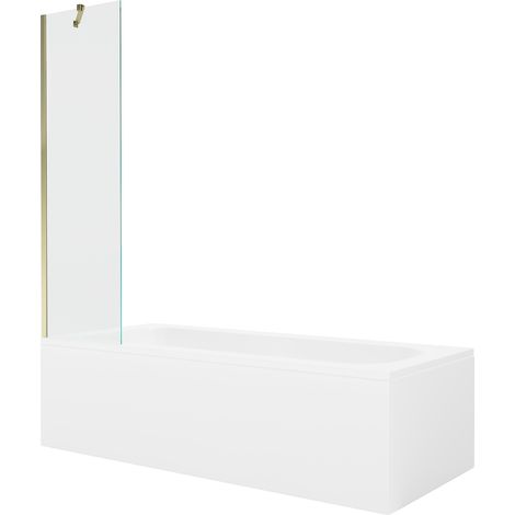 Mexen Vega Rechteckige Wanne 160 x 70 cm mit Verkleidung und 1-flügeliger Abtrennung 50 cm, transparent, gold (1/5)