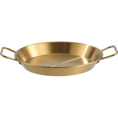 Poêle à paella en acier inoxydable à double poignée, polyvalente, pour fruits de mer, homard et autres plats à paella, idéale pour la maison et les restaurants. (1/5)