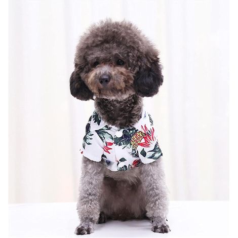 T-shirts hawaïens élégants pour chats et chiens de toutes tailles, doux et respirants, blancs. (1/4)