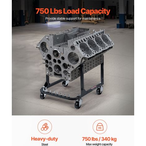 Support Moteur d’Atelier Capacité de 340 kg, Chariot de Manutention pour Moteur en Acier, avec 4 Roulettes Pivotantes et 4 Position… (1/5)