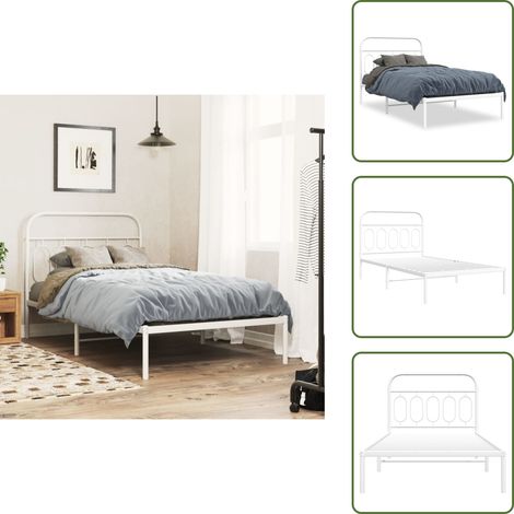 The Living Store Bettgestell mit Kopfteil Metall Weiß 100x200 cm - Metallbettfundament - Bettrahmen Weiß - Doppelbett Gestell - Boxspring Rahmen - Single Bettgestell (1/5)