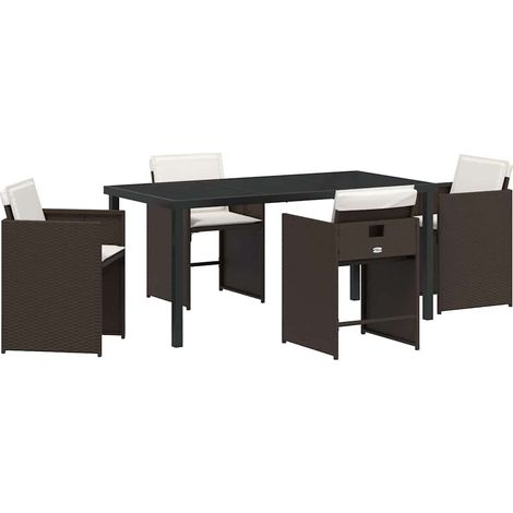 Ensemble de salle à manger pour jardin 5 pcs，Salon de jardin Marron Poly rotin CFW98848 (1/5)