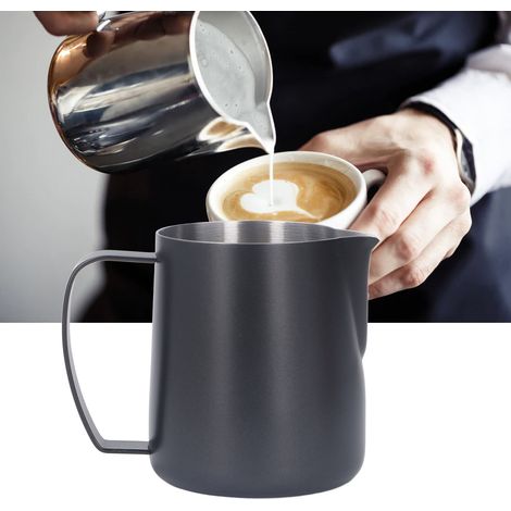 Mug à latte art en acier inoxydable 304 épais avec bec verseur en relief, 450 ml, noir (1/5)