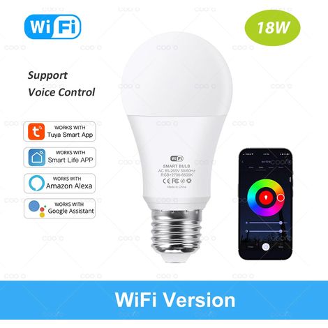 Lampes de croissance pour plantes Ampoule LED connectée Tuya Bluetooth (WiFi 18 W, CA 220-240 V) compatible Alexa, culot E27, RGB, blanc cassé et blanc chaud. Compatible avec Alexa et Google Assistant (1/4)