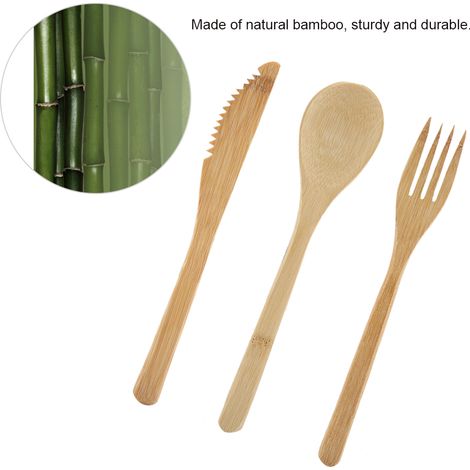 Wiederverwendbares Bambus-Geschirrset im japanischen Stil, komplettes Besteckset mit Messer, Gabel und Löffel, nachhaltiges, umweltfreundliches Set für den täglichen Gebrauch. (1/5)