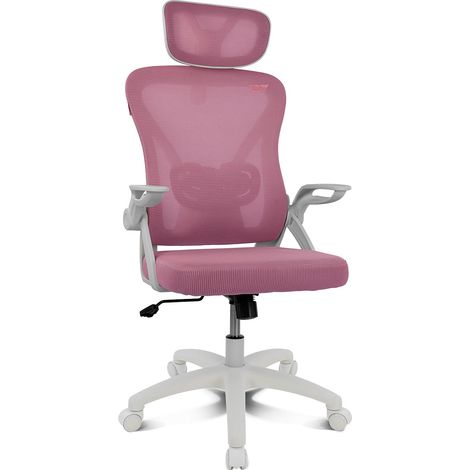 Chaise Ergonomique pour Le Bureau et la Maison, inclinable, Pliante, avec Appui-tête et accoudoirs rembourrés, supporte jusqu'à 120 kg, Maille Respirante - Rose/Blanc (1/5)