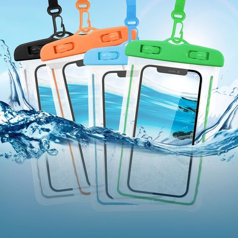 Lot de 4 coques étanches pour smartphones, certifiées IPx8, compatibles avec iPhone 12, 11, 11 Pro, Xs Max, Xr, Xs, X, 8 Plus, Samsung Galaxy et Huawei P40 Pro (jusqu'à 6,7 pouces). (1/5)