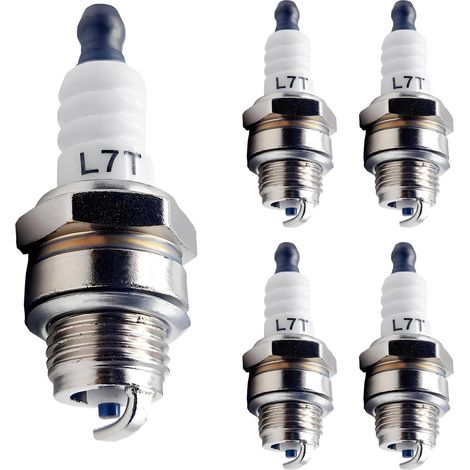 L7T Zündkerze – 5er-Pack – Langlebige Keramik – Zuverlässiger Start für Benzinmotoren – Rasenmäher und Gartenkettensägen (1/5)