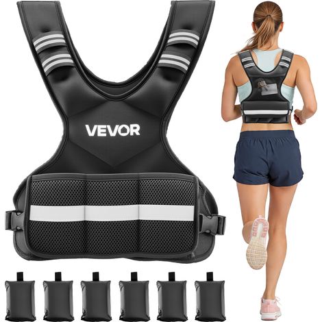 VEVOR Giubbotto Zavorrato con Pesi per Allenamento, Gilet Zavorrato con 6 Sacchetti Peso Regolabile 1,81-4,66 kg Allenamento Fisico Resistenza Fitness, Forma di X, Forza, Corsa, Jogging, Palestra (1/5)
