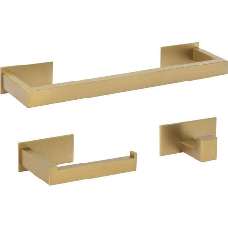 Conjunto accesorios de baño NELSON 40 oro mate Toallero + portarrollos + 1 percha