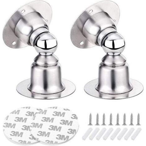 2 PCS Arrêt de Porte Magnétique, Butoir de Porte en Acier Inoxydable avec Ruban Adhésif Double Face 3M ou Vis - Inutile de Forage/forage Double usage (1/4)