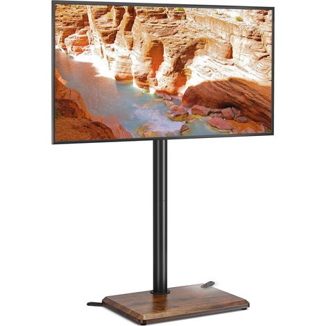 Support TV au Sol pour Téléviseurs de 32 à 65 Pouces, Support TV Haut avec Pieds de Support, Support TVs d'angle Slim, Hauteur Réglable, Pivotant, Max VESA 400x400mm jusqu'à 40kg (Marron rétro) (1/5)