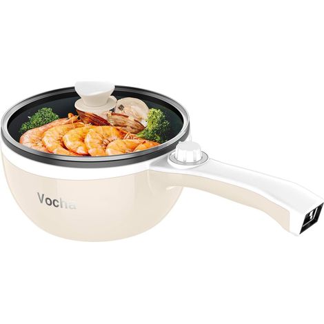 Casserole Electrique, Petite Marmite Hot Pot Electrique, Poêle Antiadhésive Avec Couvercle, 20cm, Multicuiseur Portable pour Repas Chauffer en Studio/Maison/Voyage (Beige) (1/5)