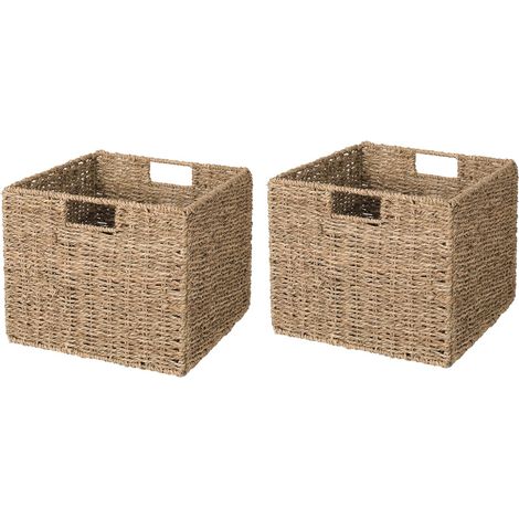 Juego de 2 cestas de almacenamiento plegables de junco marino tejido - 31 x 31 x 31 cm (alto) - Cesta plegable de junco marino - Cesta de almacenamiento plegable (1/5)