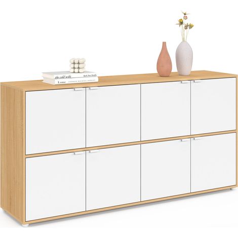 130 cm breiter Schrank mit Fächern "CASSIE", 8 Türen, weiß und Holzoptik (1/5)