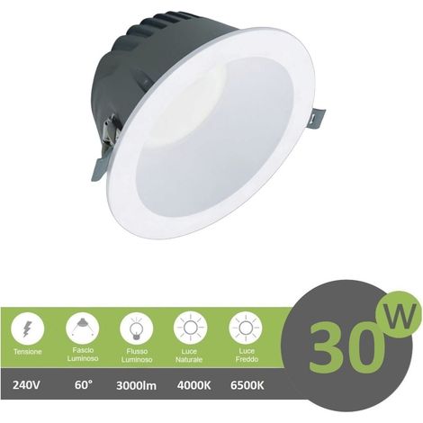 Faro led Downlight 30W foro Ø 165mm tondo da incasso plafoniera luce cob bianco naturale Bianco freddo (1/5)