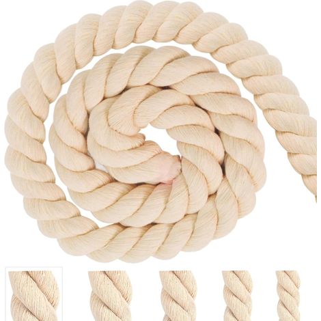 Cordon en coton - 20 mm - 4 m - Beige - Corde épaisse - Pour décoration, bricolage, artisanat, jardinage, emballage cadeau (1/4)