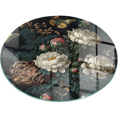 Plaque ronde décorative imprimée pour cheminée protection de sol avec impression décorative Motif floral avec papillons Ronde fi 80 (1/5)