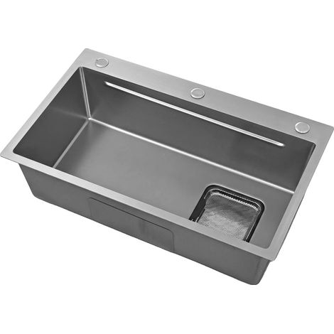 Fregadero de cocina de acero inoxidable con diseño que reduce el ruido, color plata. (1/2)