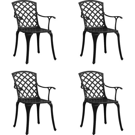 Lot de 4 chaises de jardin fauteuils repas d'extérieur en aluminium coulé noir - PANGIVO (1/5)