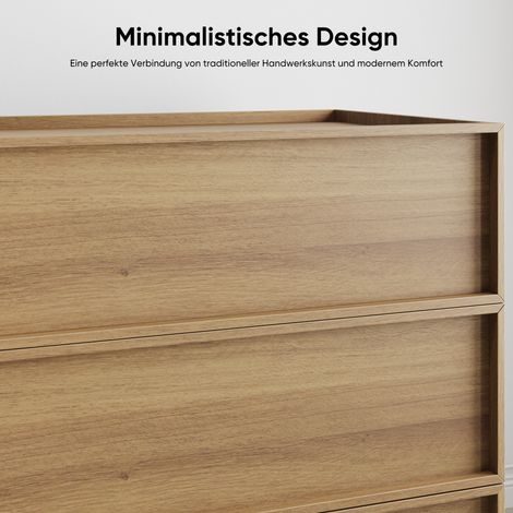 Commode 3 tiroirs, meuble de rangement en bois moderne, armoire/placard, table de toilette, idéale pour salon, chambre, entrée, couleur chêne. (1/5)