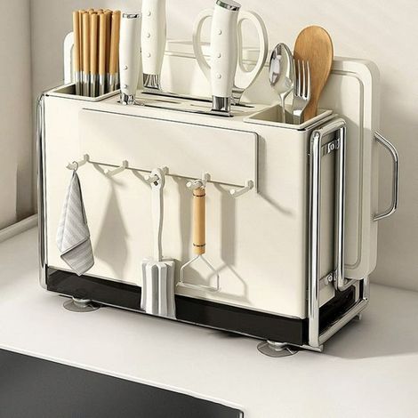 Küchenmesser-Aufbewahrungsregal, multifunktionaler Küchen-Organizer, Messerhalter + Magnettafel mit Haken