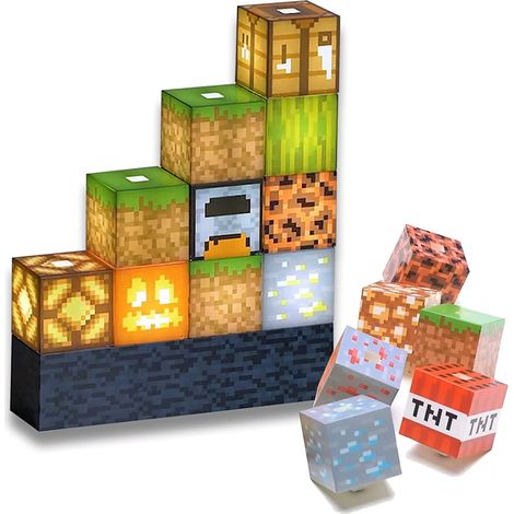 Lampe à construire Minecraft - 16 blocs lumineux réorganisables - Éclairage d'ambiance pour chambre d'enfant