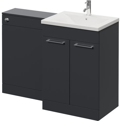 Napoli 460 Cento Gloss Grey 1200mm 2 Door Vanity Unit Toilet Suite with Glide Basin - 1200mm - Chrome 160mm HandleWithout Kingston Toilet Pan