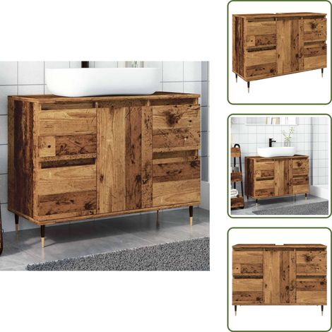 Mobile da bagno con cassetti - vidaXL Mobile da Bagno Legno Antico 80x33x60 cm in Legno Multistrato - Mobile da bagno con piedini in ferro