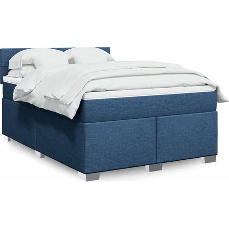 vidaXL Sommier à lattes de lit avec matelas Bleu 140x190 cm Tissu (1/5)
