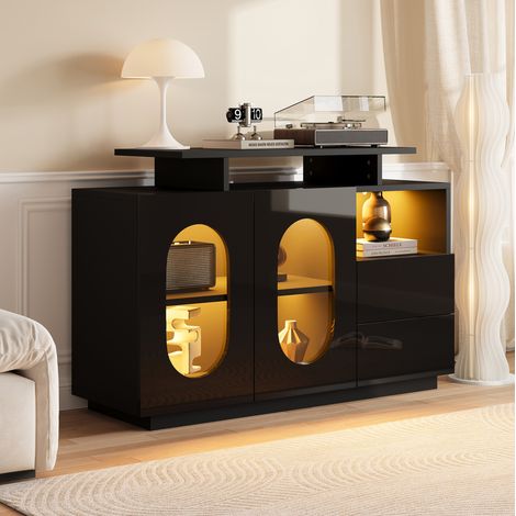 mobile contenitore 120x40x80 soggiorno LED vetro nero OKMYHOME (1/5)