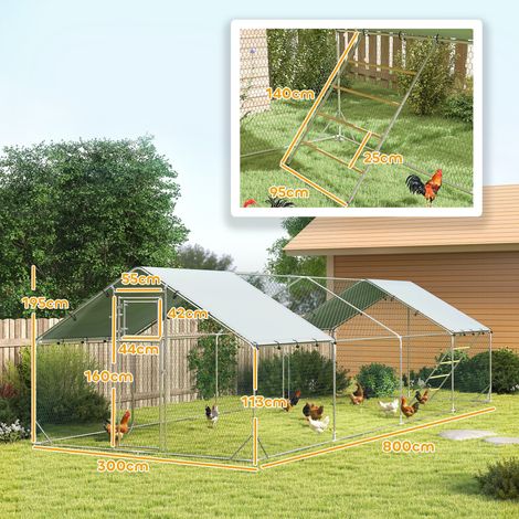 Poulailler, enclos pour poules élevées en plein air, avec bâche résistante aux UV, grillage en acier, mangeoire automatique, pour 24 à 30 poules (1/5)