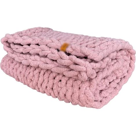 Couverture en grosse maille - Couverture douillette pour lit, canapé, fauteuil (110 x 180 cm) - Belle décoration intérieure, fil chenille végétalien doux, couvre-lit (gris ardoise) (1/5)