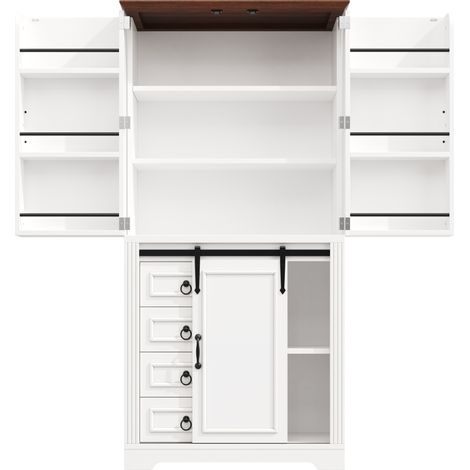 Buffet haut de cuisine blanc en MDF, 4 tiroirs, étagères réglables et fermeture soft-close (1/5)