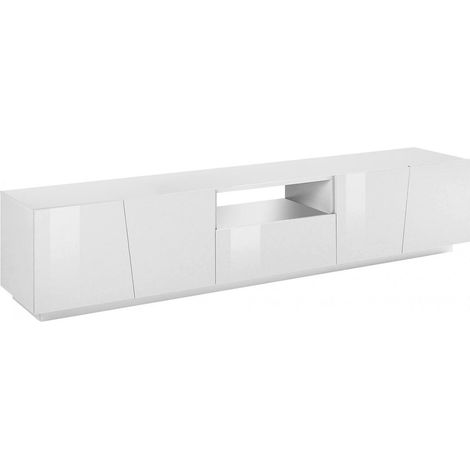 Dmora – Meuble TV Dlori 220x43x46 cm – Panneaux bois stratifié FSC – Résistant aux chocs et rayures – Éclairage LED intégré – Blanc brillant - 220x43h46 (1/5)