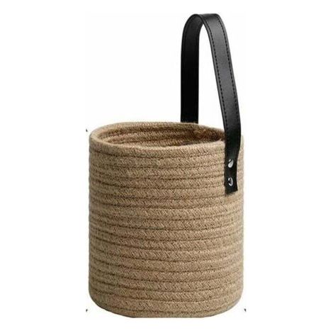 QORVA-Panier de rangement suspendu en jute – Corde tressée naturelle – Poignées en cuir véritable – 16 x 16 x 18 cm – 1 pièce
