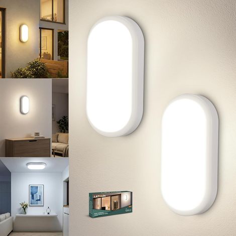 LED Plafonnier, 12W 1200LM Lampe Murale Ovale, IP54 Plafonnier Salle de Bain, 3000K/4000K/6000K Applique Murale Intérieur Exterieur de Cave pour Jardin Cave Couloir Balcon, 2 Pièce (1/5)