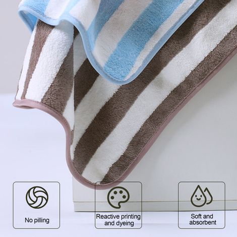 (Taille du produit 14070) Serviette de bain en peluche corail rayée, modèle adulte, écharpe de portage domestique avec forte absorption d'eau et séchage rapide, serviette de plage, serviette de bain ( (1/5)