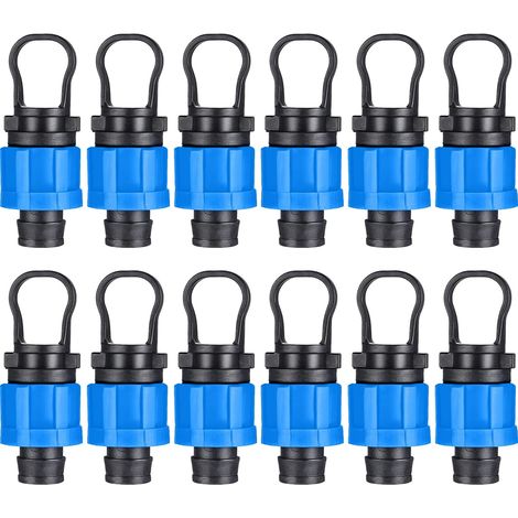 Set mit 12 universellen 1/2-Zoll-Tropfbewässerungs-Endkappen, kompatibel mit 16–17 mm Tropfbewässerungssystemen (Blau)