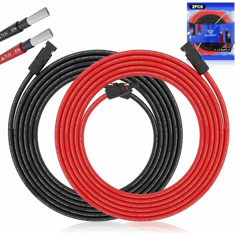 Cable Dc Photovoltaique - 1000 V - Ip67 - Résistant Aux Intempéries - Pour Installation Solaire Domestique Et Industrielle - 2,5 Mm² - 10 M (1/5)