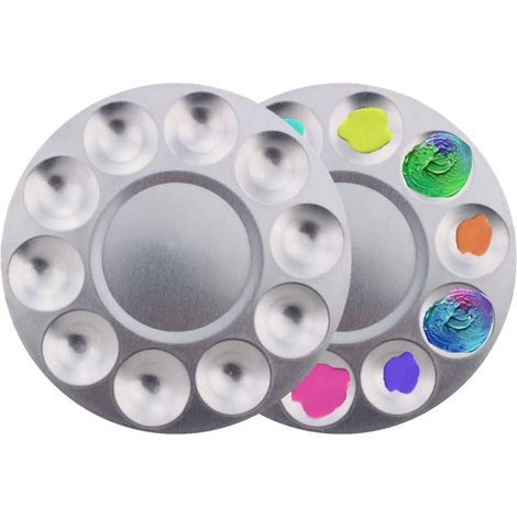 2Pcs Palette en aluminium de 10 puits Palettes de plateaux de peinture rondes (1/2)