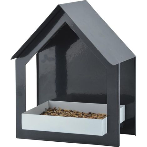 Esschert Design – Mangeoire à oiseaux en métal – Dimensions L 12 cm x l 19,2 cm x H 23,2 cm – Pour fixation murale – Gris