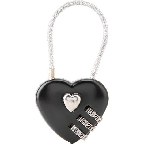 Cadenas à combinaison portable (noir) à 3 chiffres, double cadenas en forme de cœur résistant, pour entrée, armoire, sac à dos, bagage, boîte à bijoux (1/5)