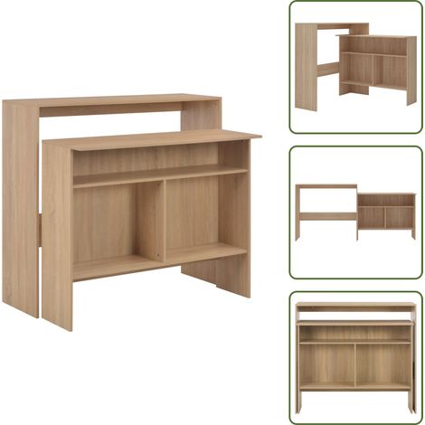 The Living Store Bartisch mit 2 Tischplatten Eichenoptik 130x40x120 cm - Esstisch - Bartisch - Wohnzimmertisch - Holzmöbel - Kücheninsel (1/5)