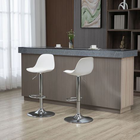 Mobilier Lot de 2 tabourets de bar chaise haute cuisine avec dossier et repose-pieds hauteur réglable 38x42x82-104cm - blanc