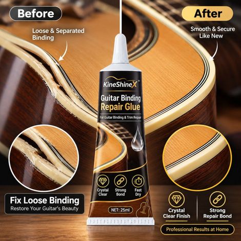 KineShineX Gitarrenrestaurierungskleber – Transparent, schnelltrocknend, starker Klebstoff – Für Holzgitarren – Kantenverklebung und Versiegelung (1/5)