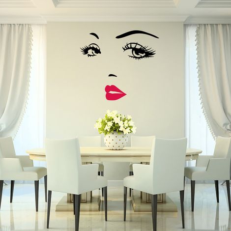 Décor mural autocollant femme visage vinyle noir PVC, sticker artistique pour salon chambre, déco adhésive amovible maison (1/3)