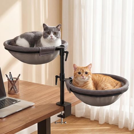 Lit de Bureau pour Chat Rotation de 360° et Hauteur réglable Lit pour Chat avec 4 Tapis remplaçables Hiver/été Hamac pour Votre Bureau 42 42cm Jusqu'à 18kg (1/5)