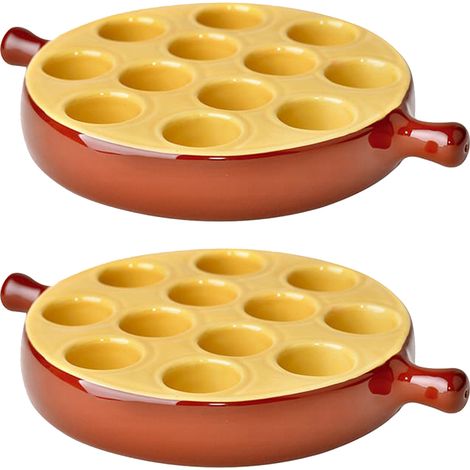 Lot de 2 poêlons à escargots 12 Trous en porcelaine plat cuisson pour escargots avec poignée ,passe au four et lave-vaisselle - 18 x 3,2 cm
