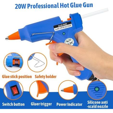 Pistolet à colle chaude ignifuge avec 30 bâtons de colle chaude, mini pistolet à colle chaude pour l'école, l'artisanat, les arts ou les réparations rapides à domicile, 20 W (bleu) (1/3)